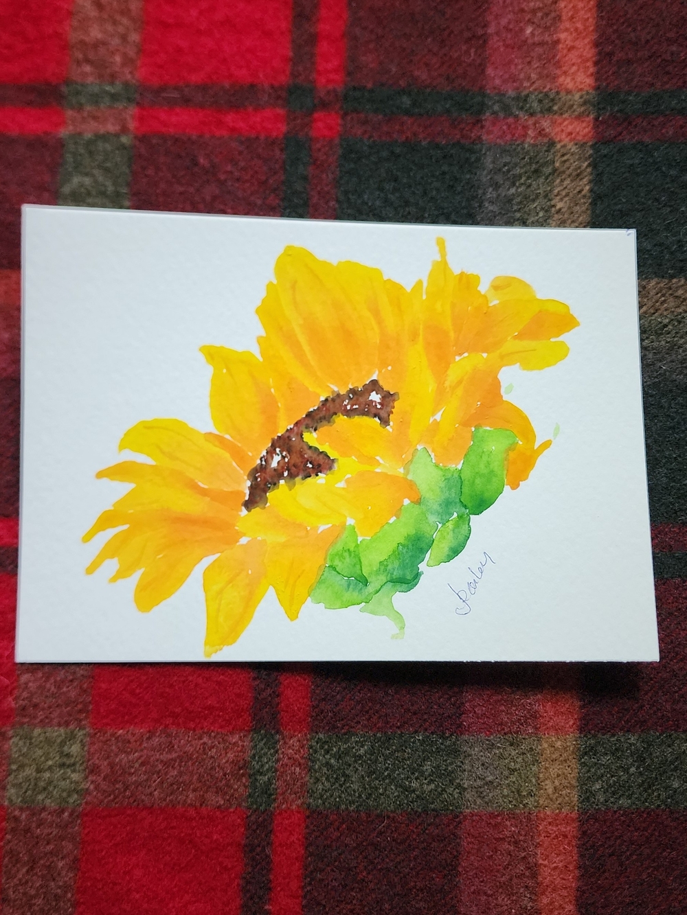 Bright Sunflower Watercolor Art - Yellow & Green